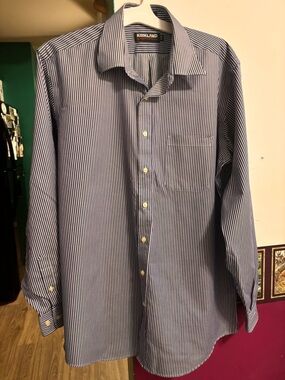 Kirkland Signature Navy and White Pinstripe Dress Shirt 17-36